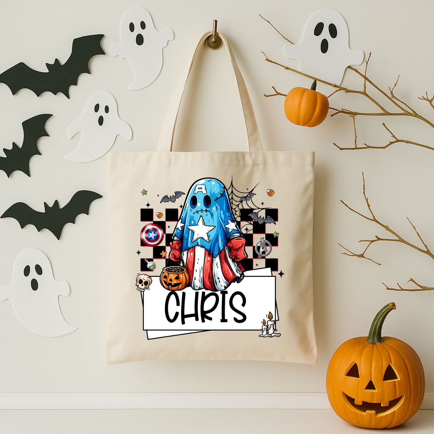 Personalized Superhero Halloween Trick-or-Treat Tote Bag