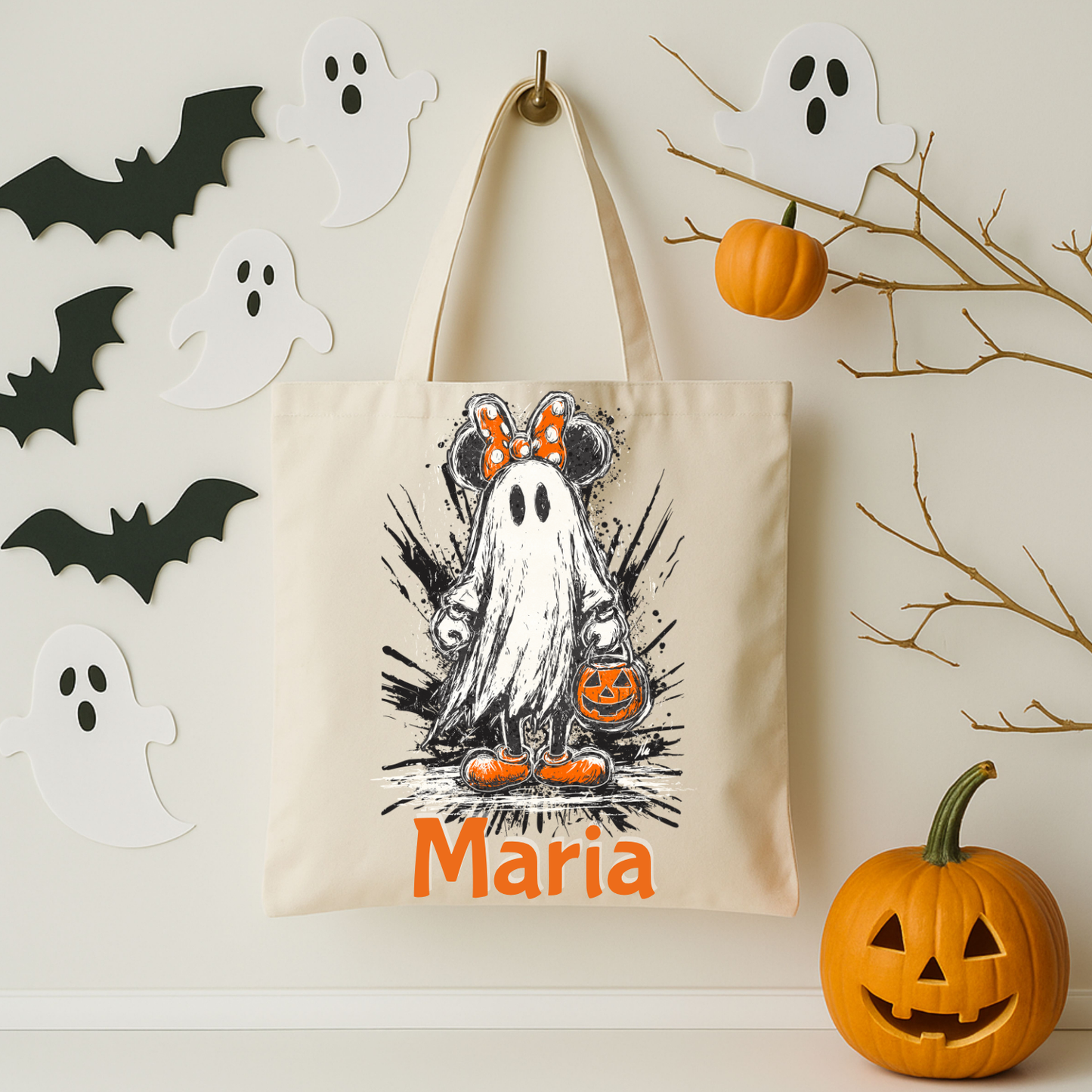 Personalized Mouse Ghost Halloween Tote Bag