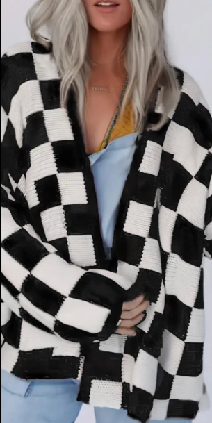 Black and white checkered cardigan
