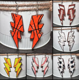 Sports Vintage Lightning Bolt Wood Earrings