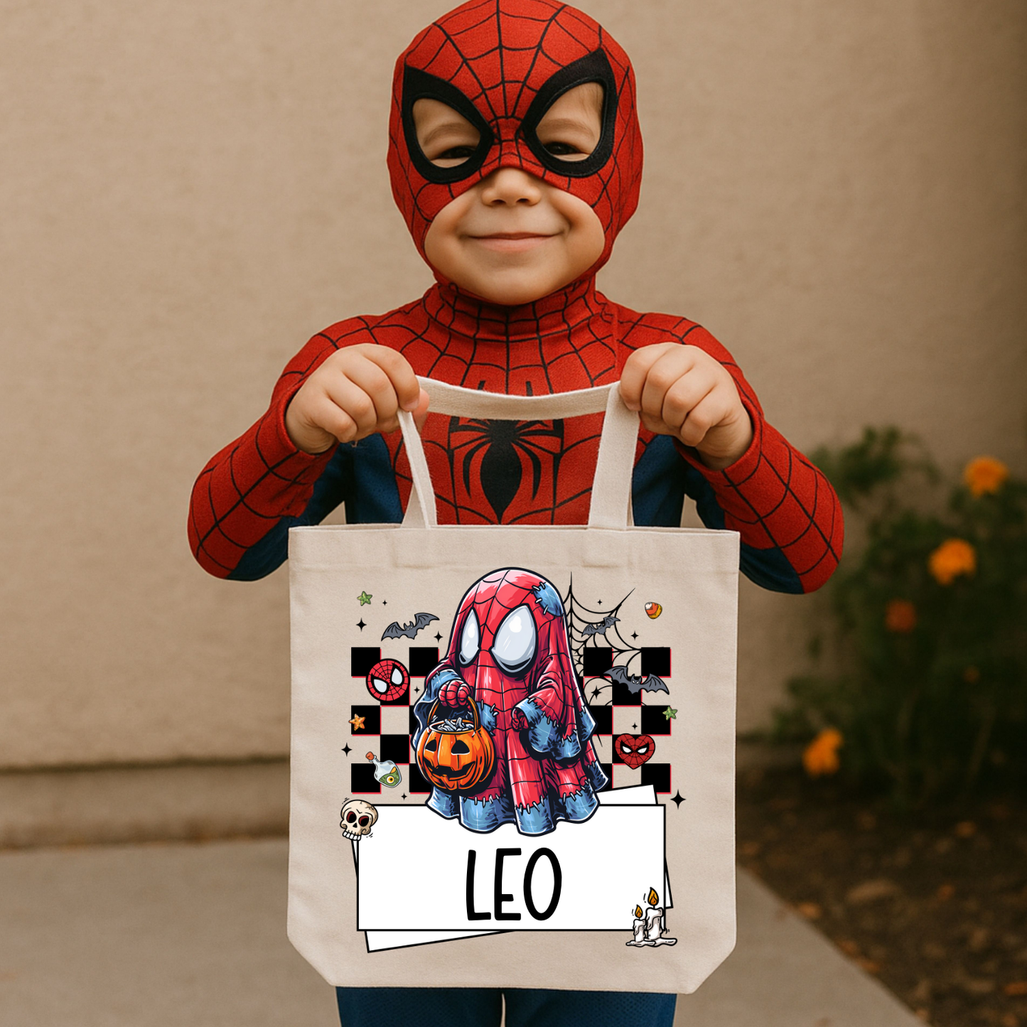 Personalized Superhero Halloween Trick-or-Treat Tote Bag