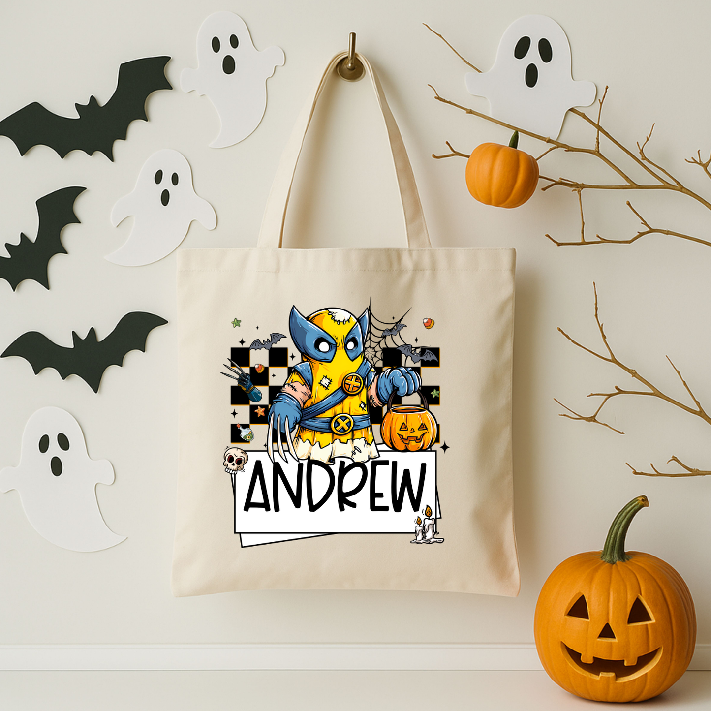 Personalized Superhero Halloween Trick-or-Treat Tote Bag