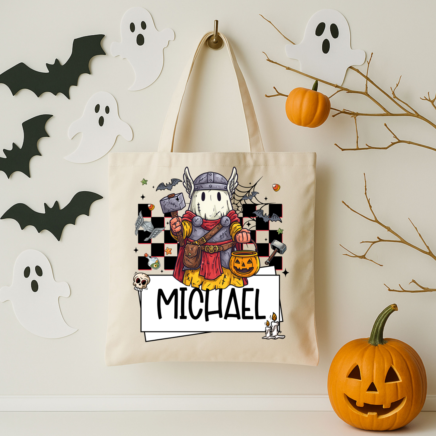 Personalized Superhero Halloween Trick-or-Treat Tote Bag
