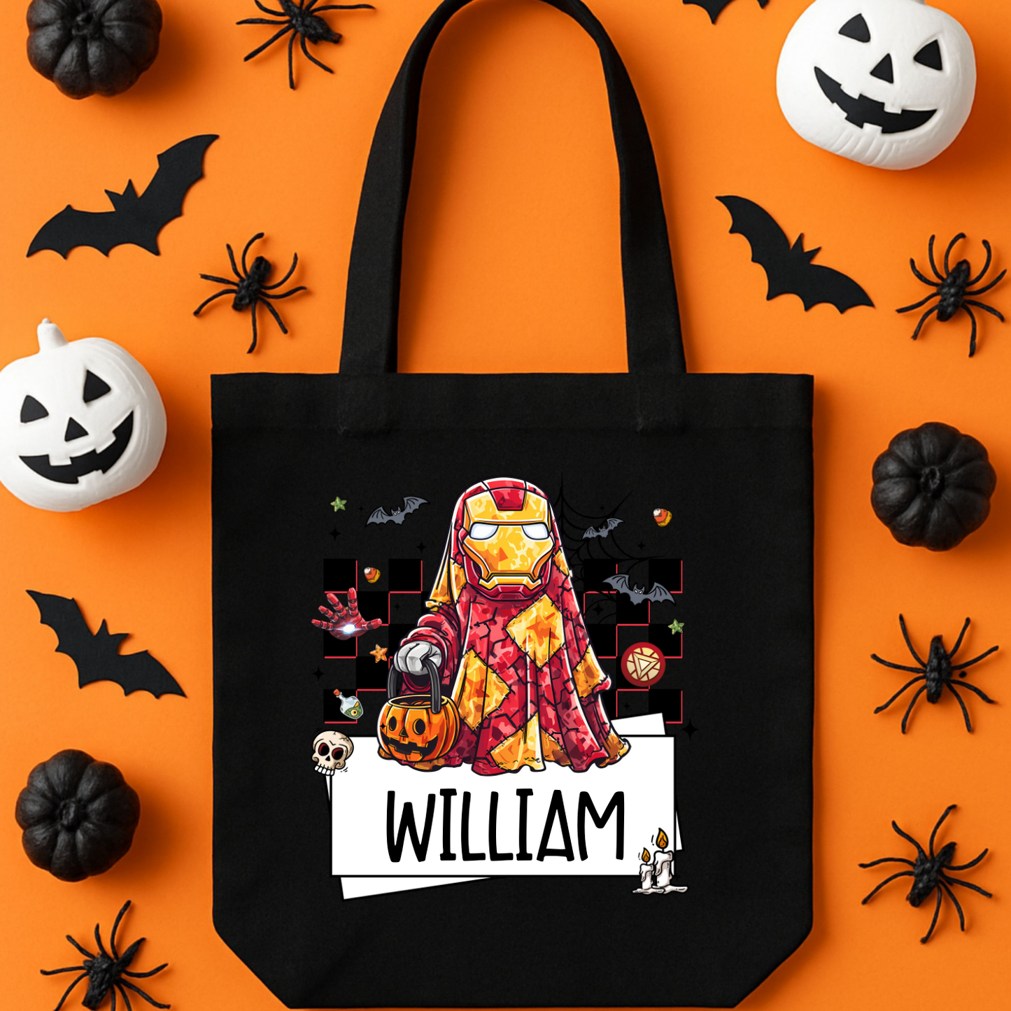Personalized Superhero Halloween Trick-or-Treat Tote Bag