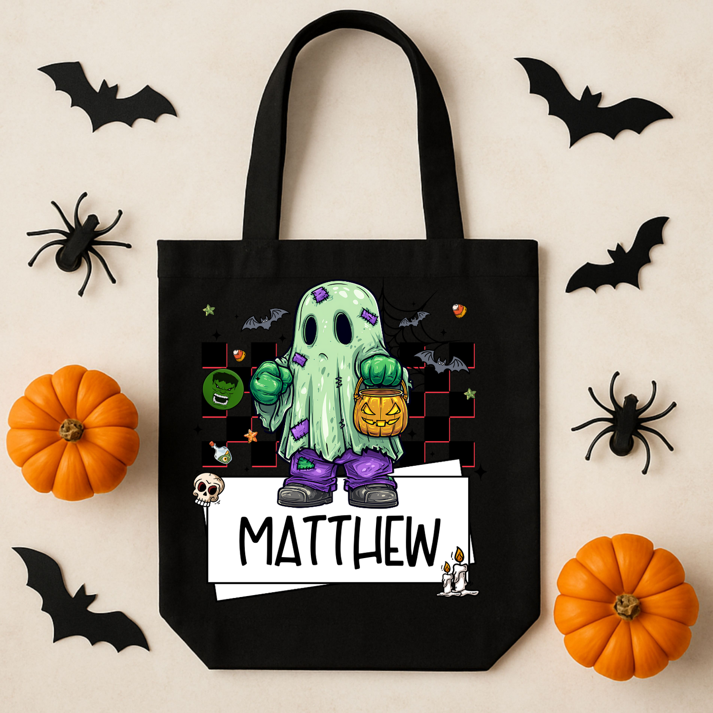 Personalized Superhero Halloween Trick-or-Treat Tote Bag